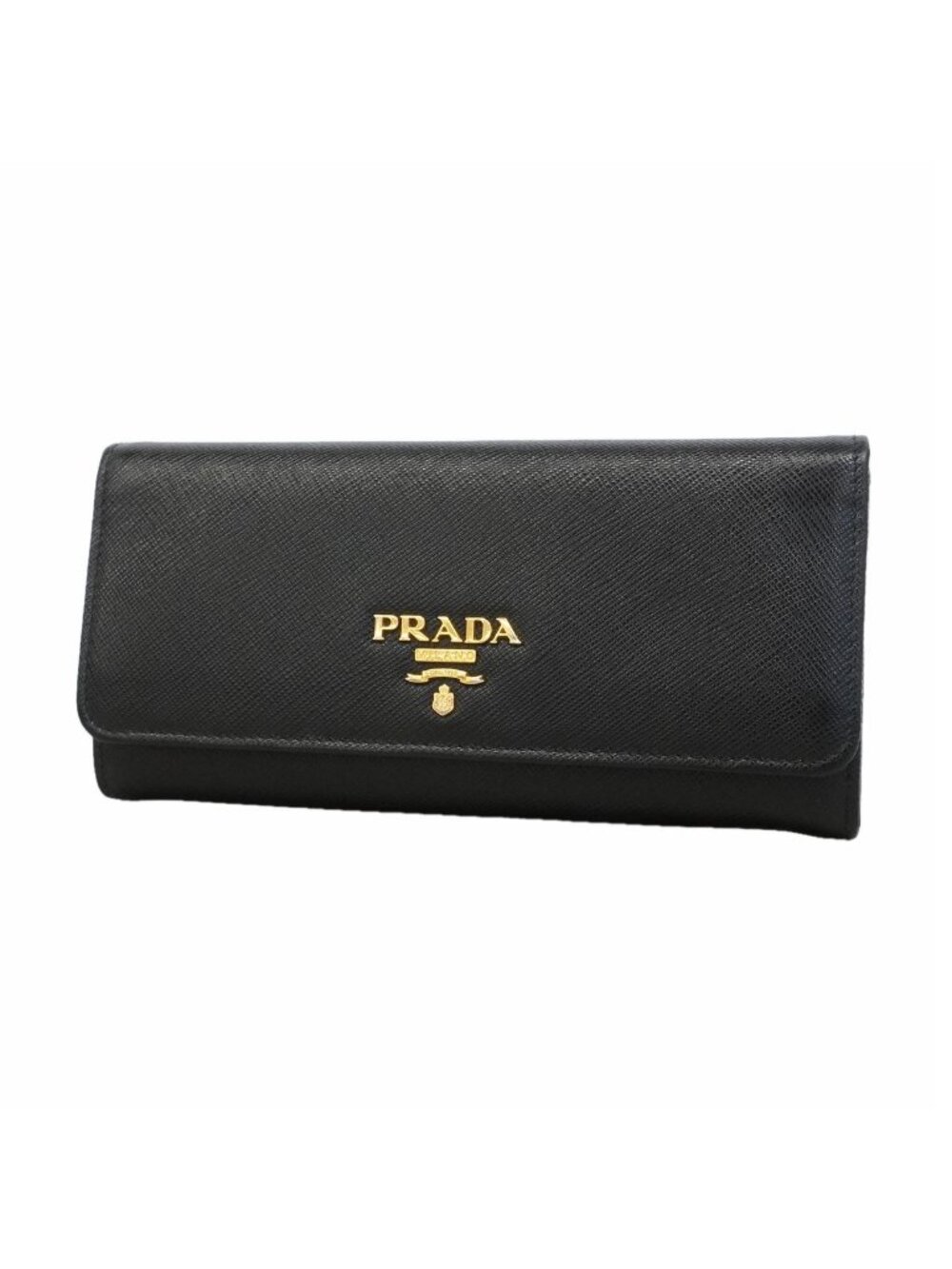 Prada Wallet Saffiano Leather Black Gold